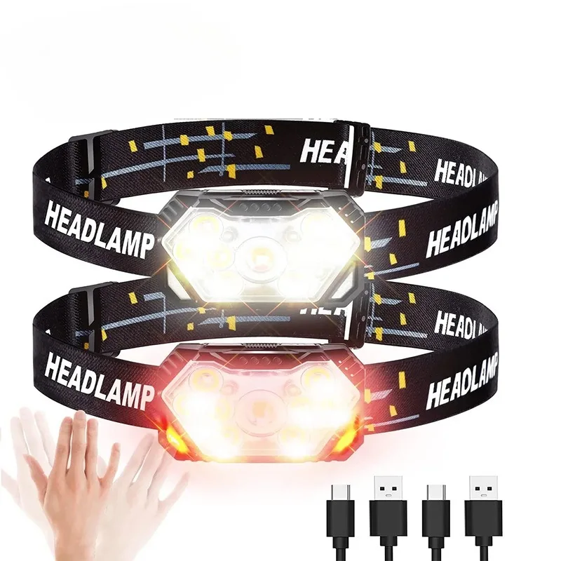 

9 Led Strong Light Headlamp USB Rechageable Motion Sensor Headlight Portable Fishing Camping Outdoor Head Lamp Work Flashlight