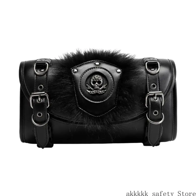 

Retro Punk Motorcycle Front Handlebar Bag PU Leather Waterproof Storage for Bikers Cruiser Daily Commuting