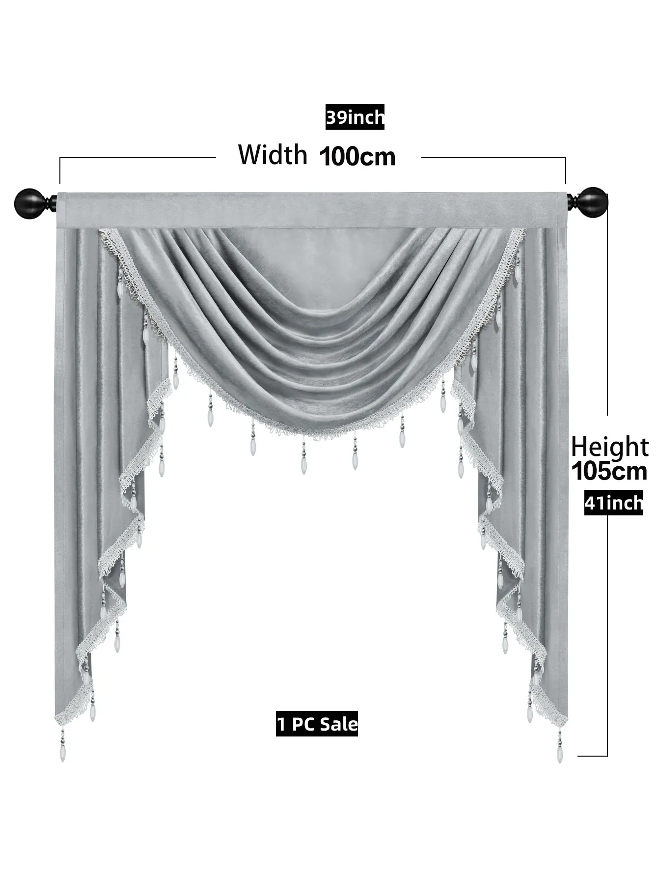 1pc European Style Waterfall Swag Valance with Rod Pocket，Various Color for Choice，Italy Velvet Fabric Valance Curtain for Room