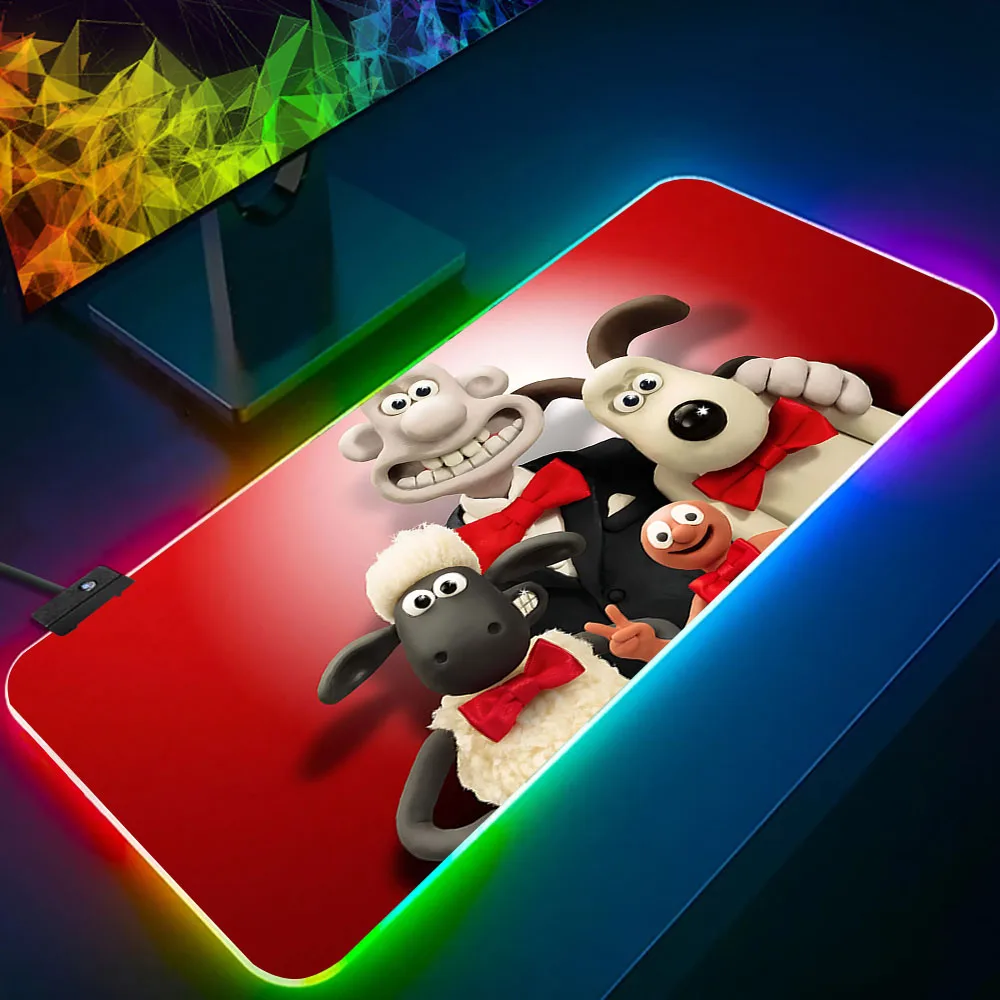 W-Wallace&Gromits RGB Pc Gamer Keyboard Mouse Pad Mousepad LED Glowing Mouse Mats Rubber Gaming Computer Mausepad