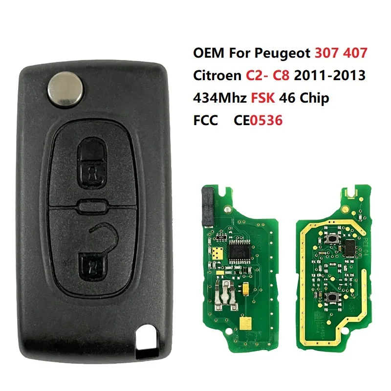 

CN009004 Original CE0536 434Mhz FSK Flip Key For P-eugeot 307 407 308 607 For Citroen C2C3 C4 C5 C6 C8 2011-2013 Remote 2 Button