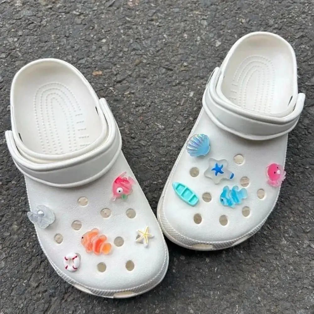 10 個シェル海洋動物靴チャーム取り外し可能な取り外し可能な靴の装飾クリップバックル DIY 穴あき靴アクセサリー