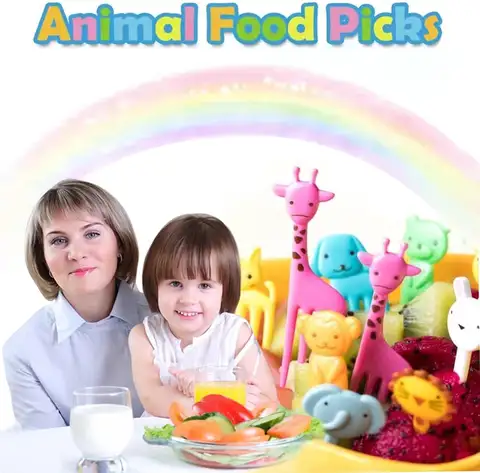 Mini fruktgafflar tandpetare spett set för barn barn plast djurmatspetsar för bento lunchlådor dekorationstillbehör 10 best sales plastgaffel - №1