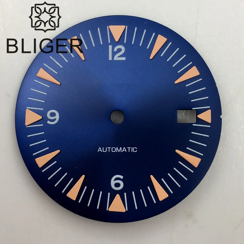 BLIGER 31mm Sterile Watch Dial Black Blue Green Fit NH35 NH36 Movement For Dive Men Watches Green Luminous