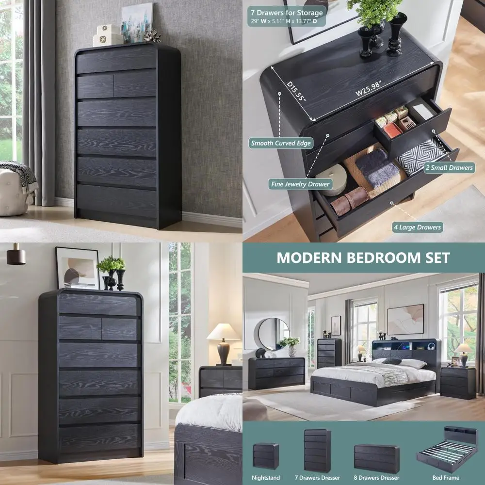 mid-century modern 7-drawer bedroom dresser with 55