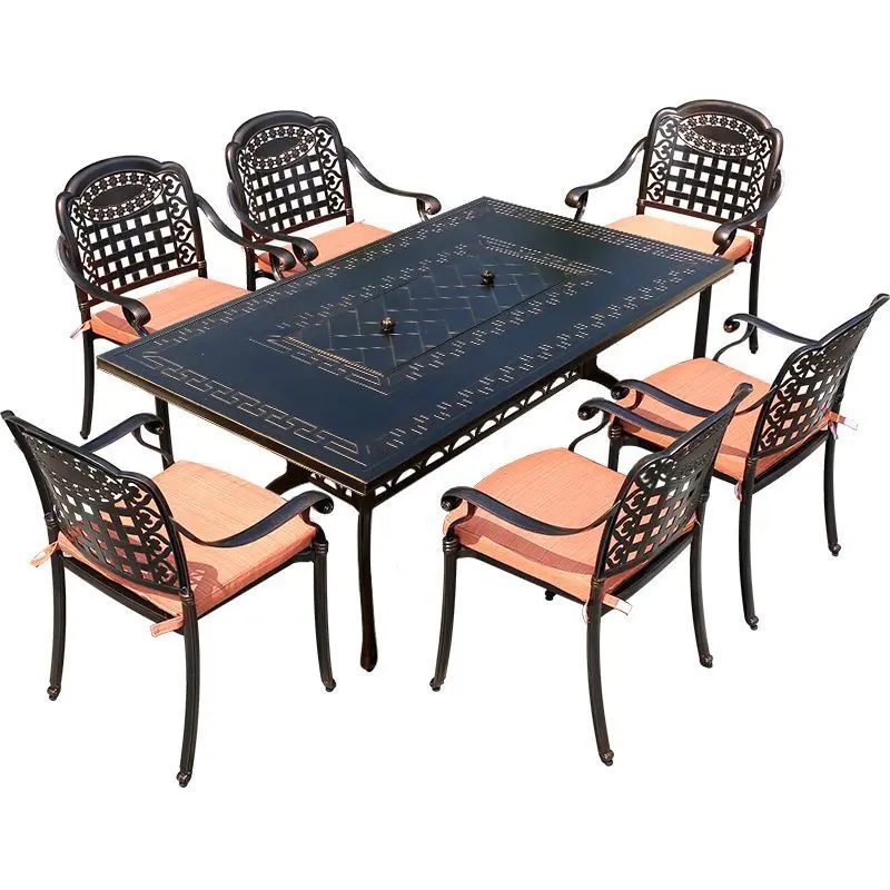 Outdoor tables and chairs BBQ combination courtyard garden outdoor terrace cast aluminum furniture household smokeless