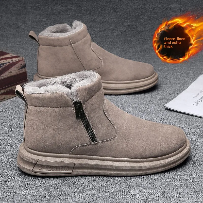 Mens Snow Boots With Fur Warm Winter Boots Man Fluff Comfortable Suede Ankle Boots for Men botas casual hombre