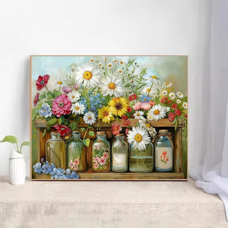 DIY Paint By Number Glass Bottles for Adults Picture By Numbers Shelf Wildflowers Acrylic Paint on Canvas Home Decor