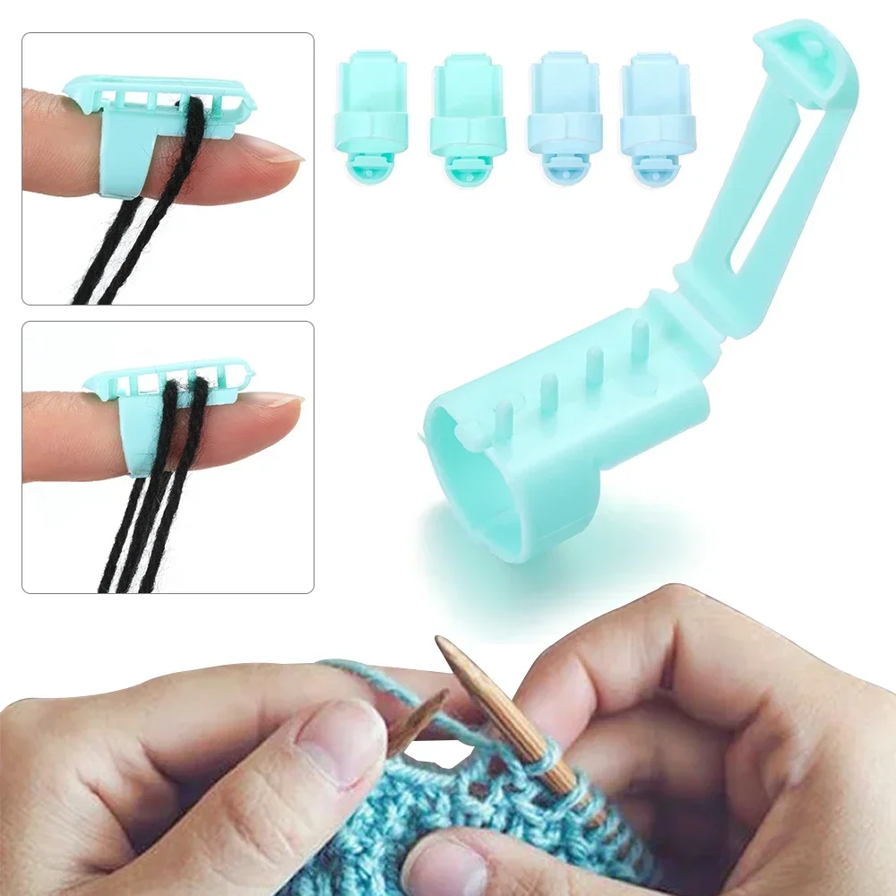 4Pcs/Set Finger Splitter Knitting Thimble Crafts Ring Type Knitting Tools Finger Wear Yarn Spring Guides Plastic Needle Thimble