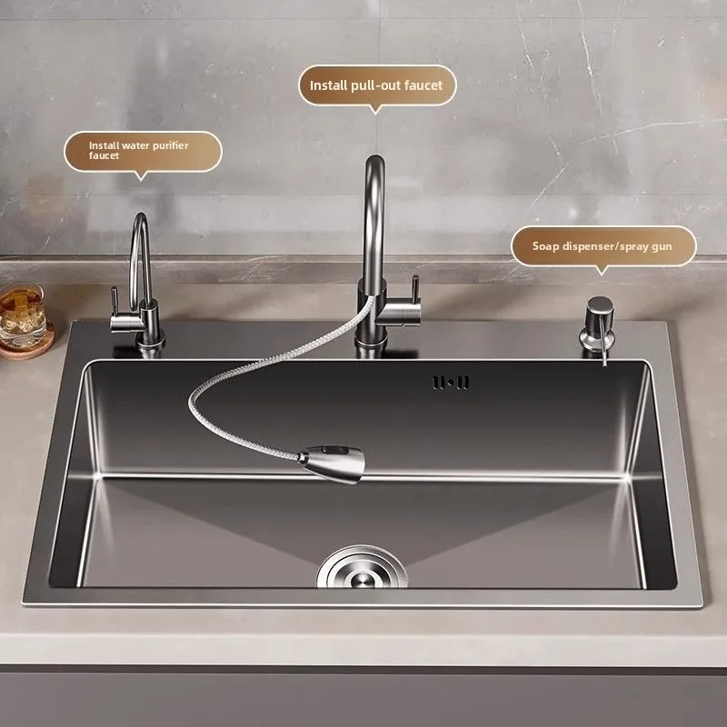 Extra Thick Stainless Steel Sink, Nano Single Slot, Handmade Household Kitchen, Thickened Dish Washing Sink, Under-counter Basin