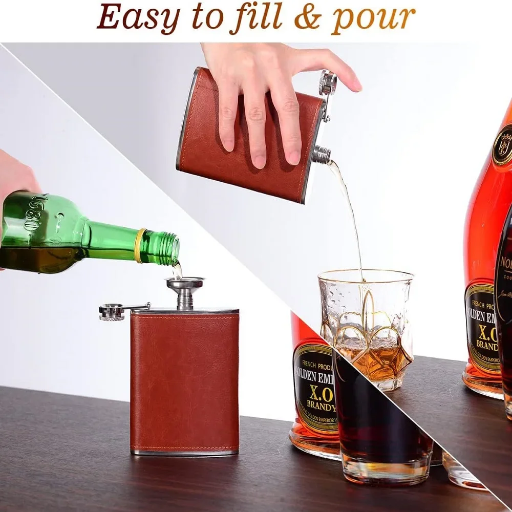 Stainless Steel Leather Wine Hip Flask Set Whiskey Bottle Alcohol Cup Kettle Cups Funnel Mug For Travel Outdoor Gift