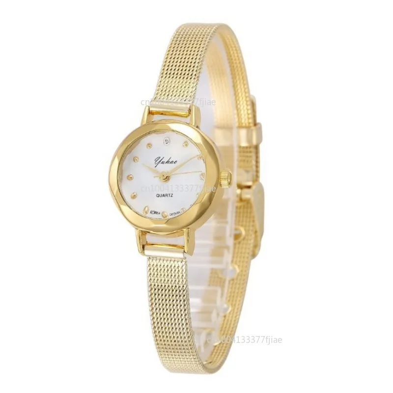 Luxury Golden Bracelet Watch Women Fashion Mesh Fine Alloy Band Rhinestone Dial Quartz Wrist Watch Casual Women Watches Clock