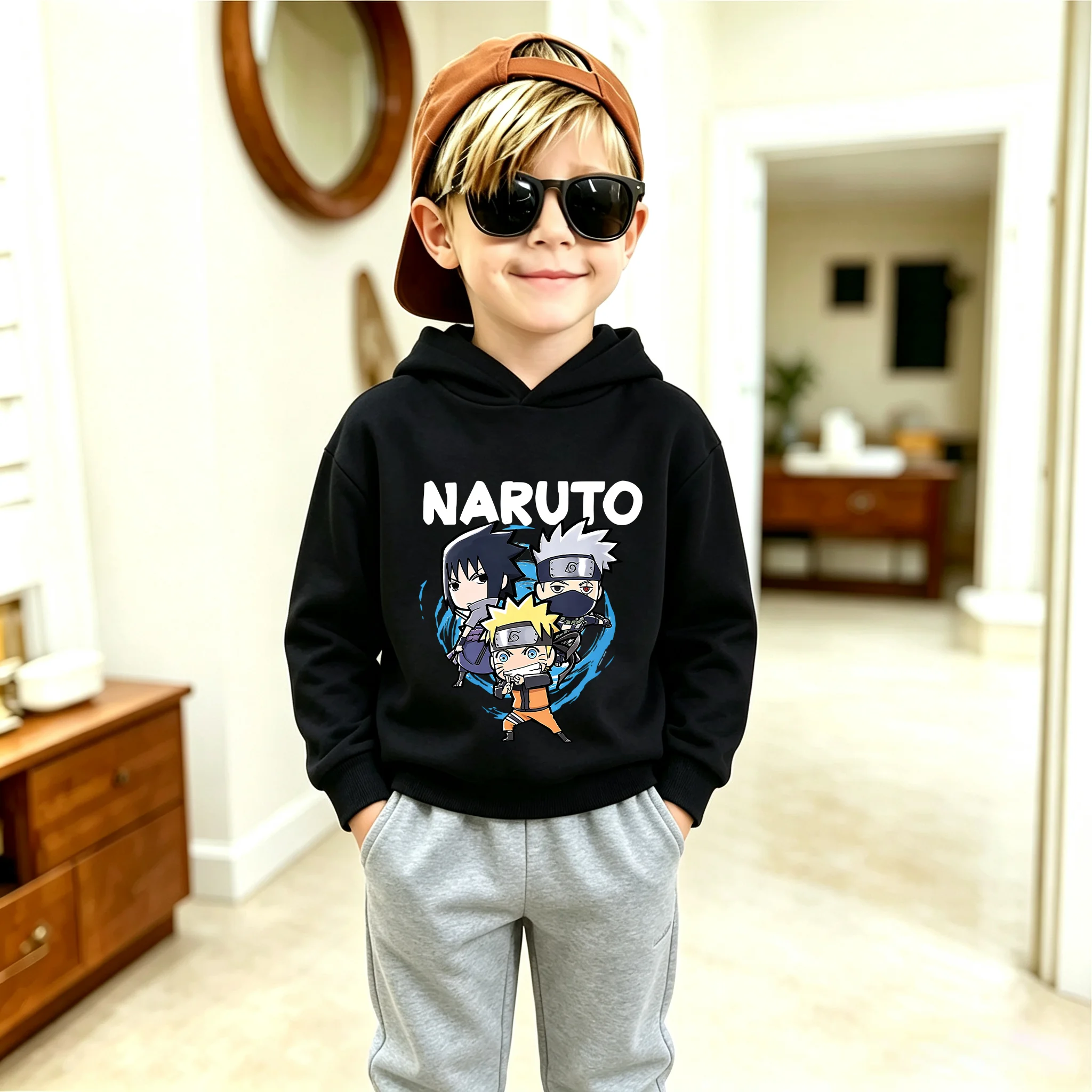 2026 Fall/Winter New Naruto Anime Cartoon Print Kids Hoodie, Boys and Girls Autumn/Winter Pullover Sweatshirt