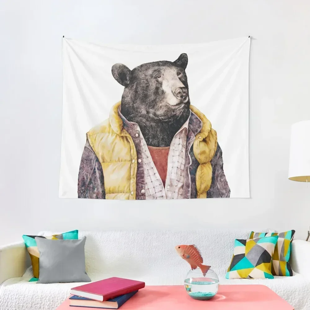 

Golden Vested Black Bear Tapestry For Bedroom Wall Carpet Tapestry