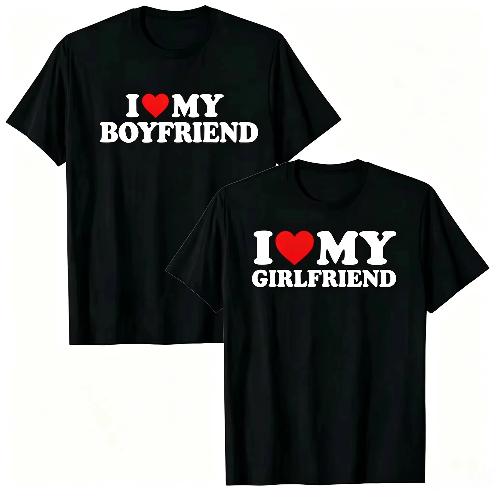2026 New I Love My Boyfriend And I Love My Girlfriend Family Matching Unisex Oversized T-Shirt Couple Matching Chest Print Tops