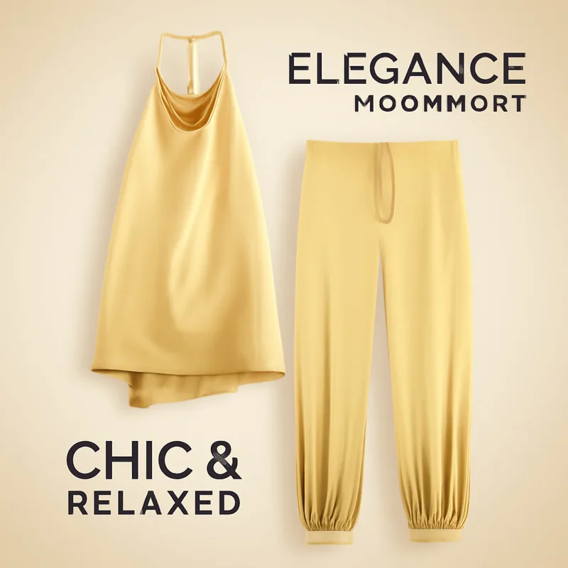 

Шикарный атласный комплект брюк для бега, женский комплект из 2 предметов, на шнуровке, с открытой спиной, без рукавов, короткий топ, брючные костюмы, элегантные женские наряды 2025 года