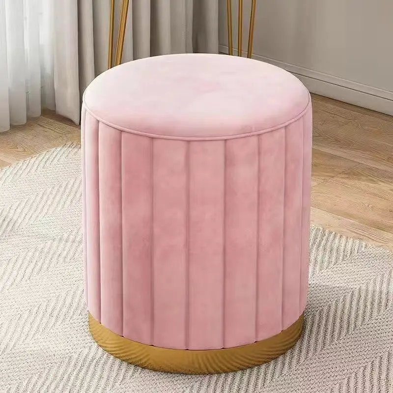 Nordic Velvet Round Stool Hong Kong Style Bedroom Make-up Stool Princess Dressing Table Bench Home Living Room Net Red Footstool