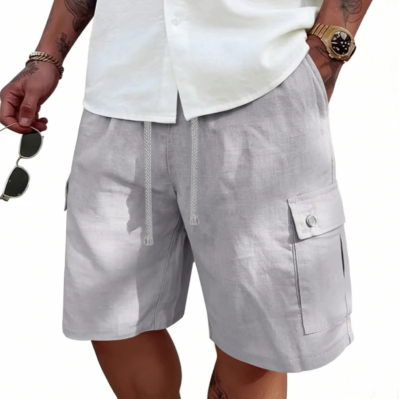 

KEXU Men's Summer Bamboo Slub Sanded Cargo Shorts Woven Multi Pocket Casual Loose Fit 5 Inch Shorts