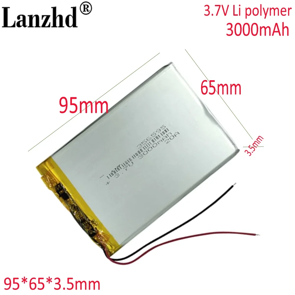 

1-12pcs lithium ion battery 3.7V 3000mAh polymer Lithium battery for Tablet PC / MID / PDA 356595 95*65*3.5mm