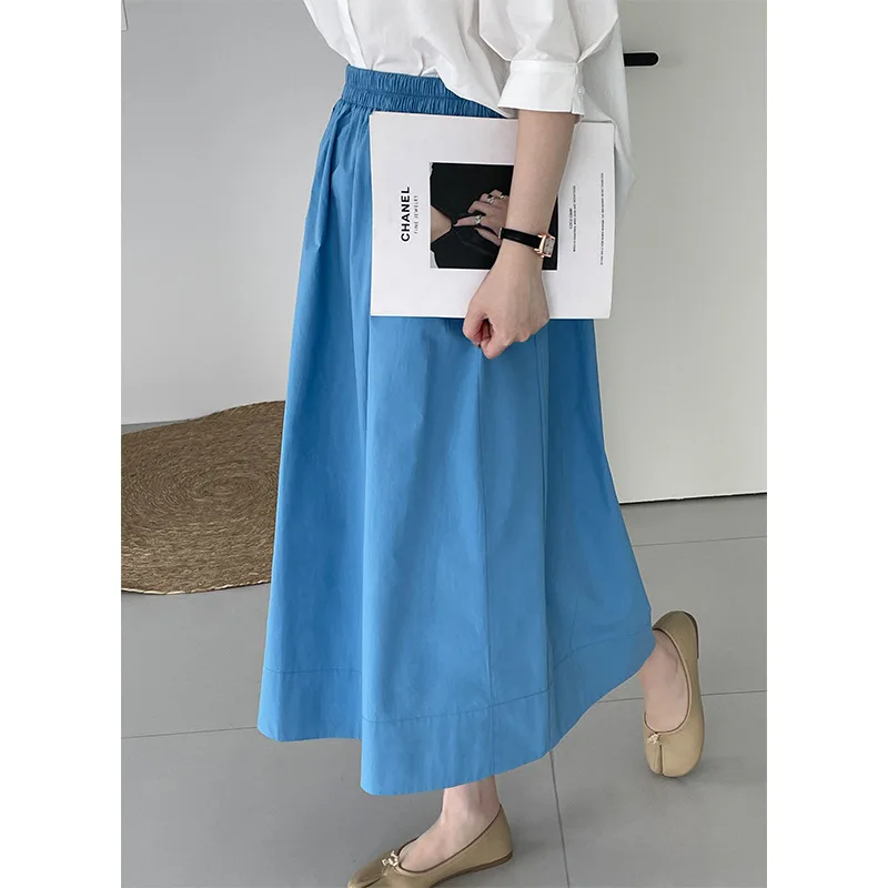Women Midi Spring Casual Women's Skirt Flared Hem Skirt Loose Simple Vintage Female Pleated Skirt