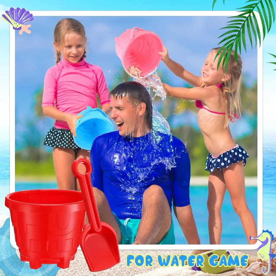 Paquet de 24 seaux de sable de 7.5 pouces en vrac pour enfants, seaux de plage en plastique avec pelles, moule de château de plage amusant, jouets de sable pour piscine d'été