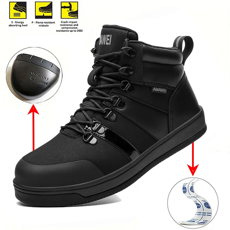 Men's Light Steel Toe Safety Work Boots Anti-Smash Anti-Puncture Industrial Shoes Breathable Indestructible Comfortable Durable