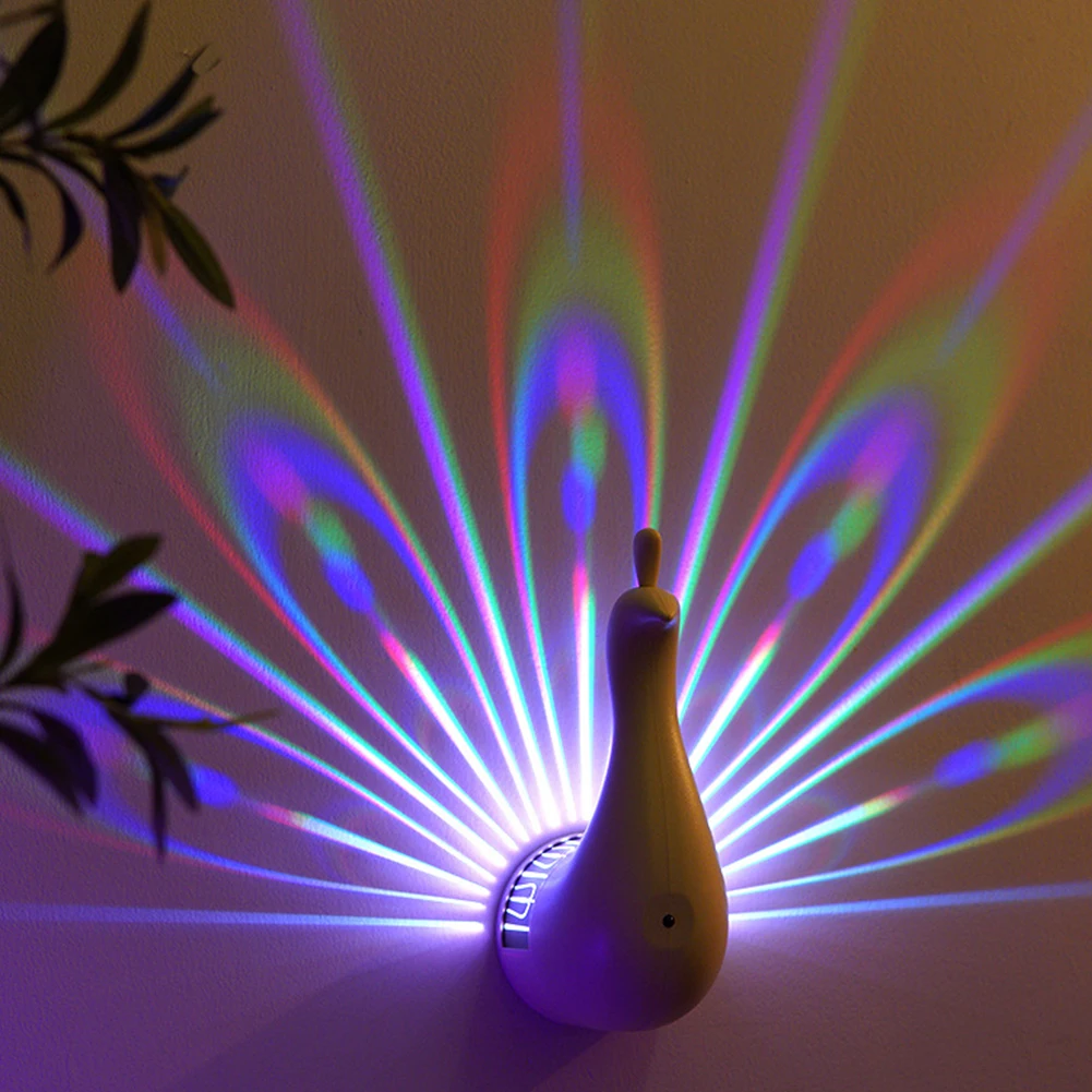 Creative LED Peacock Projection Lamp with Remote Control Atmosphere Lamp Wall Lamp for Home Bedroom Bedside Wall Decor