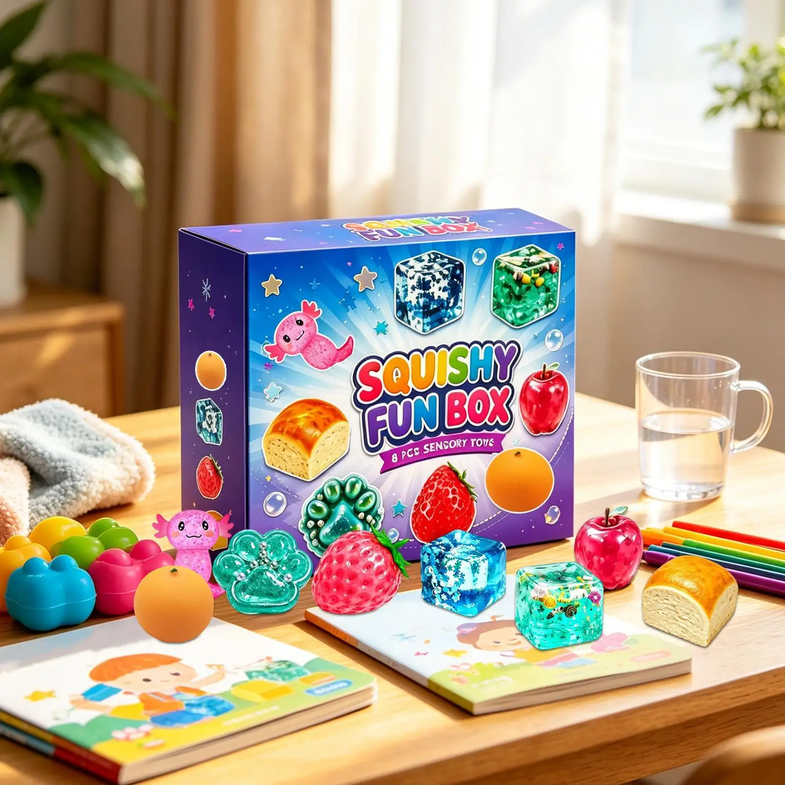 8pcs/Box SquishyToy PVC Elastic Slow Rising Stress Relief Sensory Fidget Decompressions Anxiety Relief Gift
