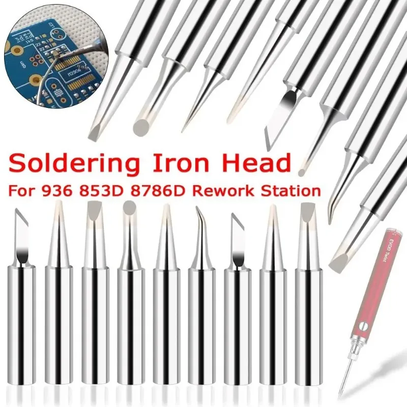 

10Pcs Soldering Iron Head for 936 853D 8786D Rework Station Lead-free Copper Soldering Iron Tip Welding Equipment Tools