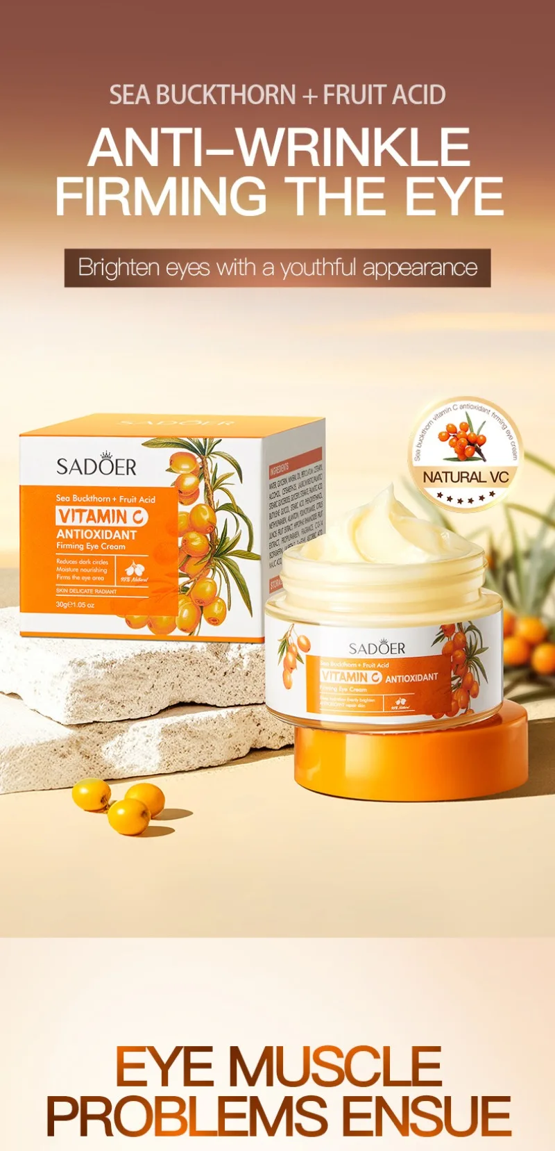 

Sea Buckthorn Vitamin C Antioxidant Firming Eye Cream – Moisturizing Wrinkle Reducing Hydrating & Firming 30g