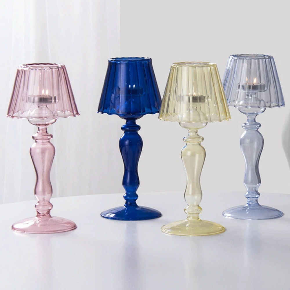 Kreativer Schreibtischlampen-Kerzenhalter aus Glas, europäischer romantischer Abendessen-Kerzenhalter für Hochzeit, Esszimmer, Partyzubehör, Dekoration