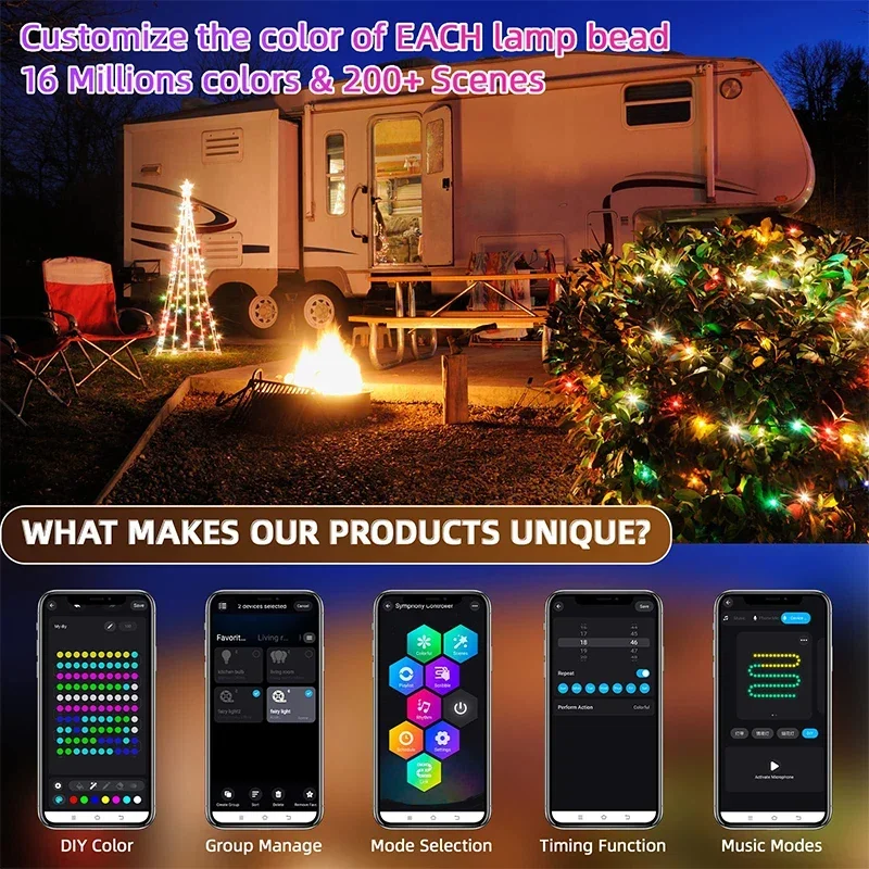 Bluetooth 10M 100 LED Multicolor Christmas Tree Lights with Remote Dreamcolor Changing Halloween Lights USB 5V LED Lights