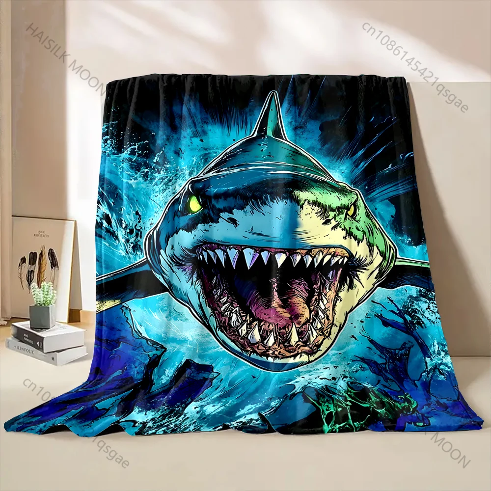 1PC A shark with its mouth wide open Print Blanket Warm Soft for Children Adults Luxury Gifts Home Sofa Travel Camping