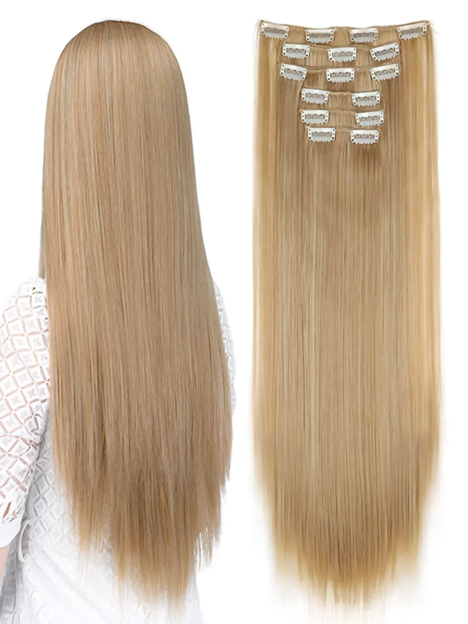 合成クリップヘアエクステンションピース 7 個セットのナチュラルロングストレートヘアマルチサイズ女性用ヘアアクセサリー