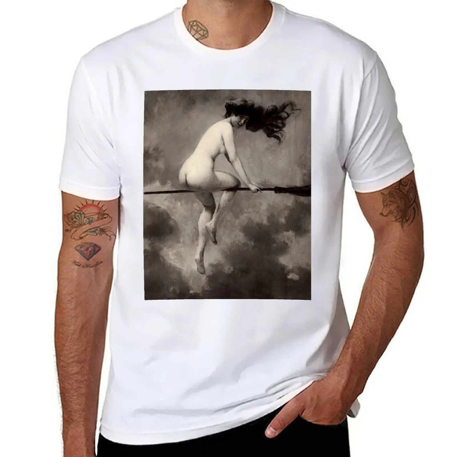 

Witch On Broom by Albert Joseph Pénot T-Shirt funny t shirts dark humor t shirts for man pack white T-Shirt