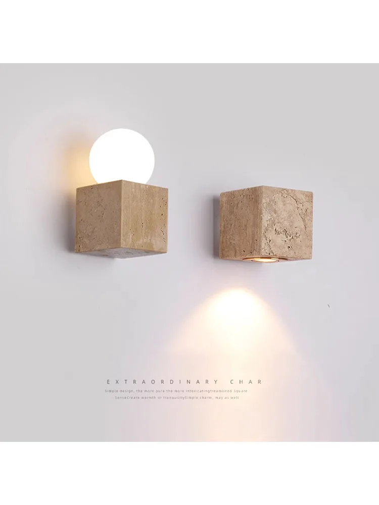 

Led Wall Lamp Bedroom Bedside Light Stone Natural Material Lighting Fixture Square Small Lamps background Lights Indoor AC85-265