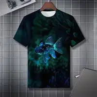 

Deep sea glowing small fish print T-shirt
