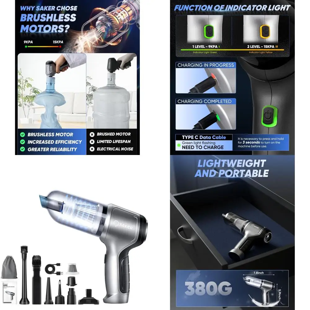 Aspiradora de Mano Inalámbrica 3 en 1 para Auto con 15000PA de Potencia y Motor sin Escobillas para el Día de San Valentín, Autos, Oficina, Limpieza del Hogar