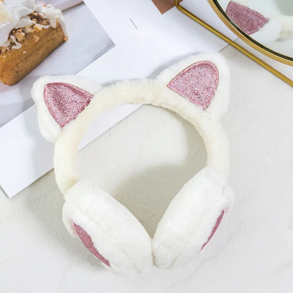 Winter Warm Earmuffs For Women Girls Soft Plush Cat Ear Design Adjustable Ear Muffs Cold Weather Thermal Protection Gear