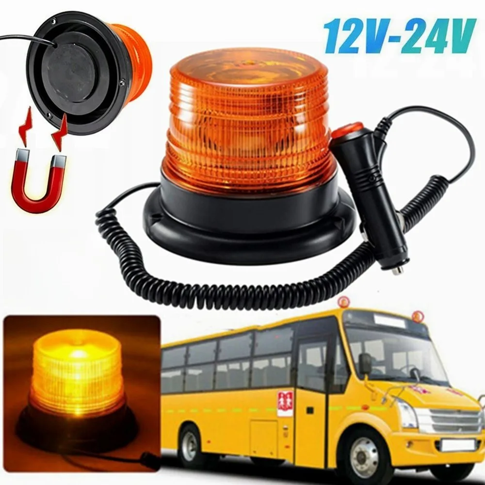 12/24V LED-Blitzwarnleuchte mit 12 Blinkenden LED-Perlen, 2,5m Kabel, Starker Magnetfuß, 360-Grad-Vollblitz, Antikollisions-Sicherheitsleuchte für LKW, Baufahrzeuge, Schulbusse, Gabelstapler,