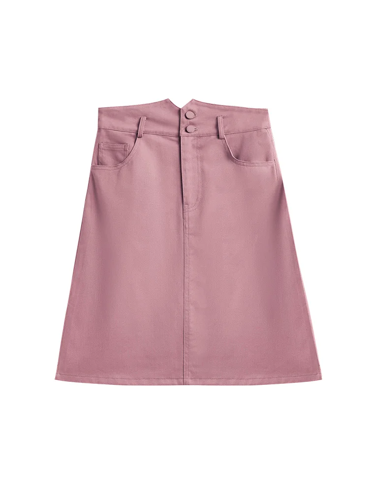 OLrain Women's Short Pink Denim Skirt Ladies Fashion 2025 Summer High Waist A Line Mini Jeans Skirt Female Clothing O21XB38306