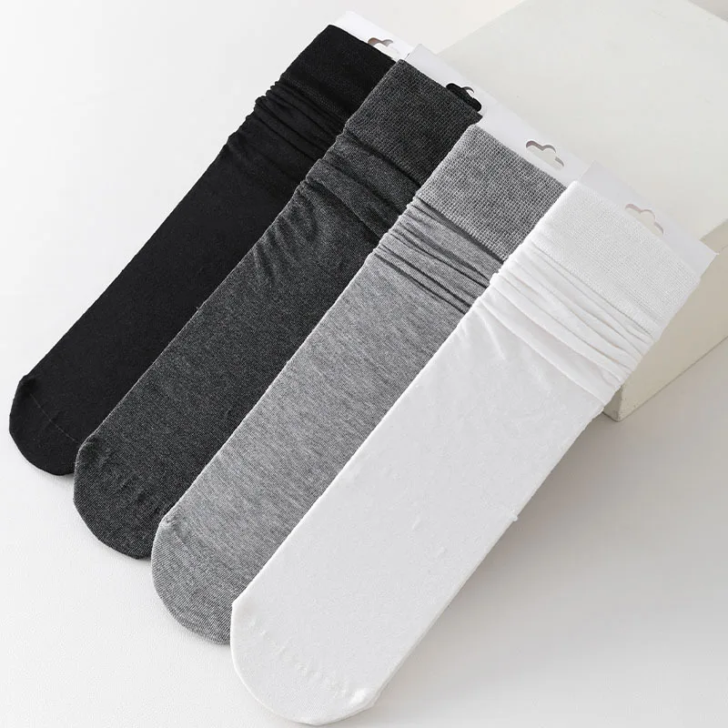 Inspired Minimalist Stack Socks – Lightweight Summer Breathable Adjustable Knee-High JK Socks for Women, Black White Solid Color