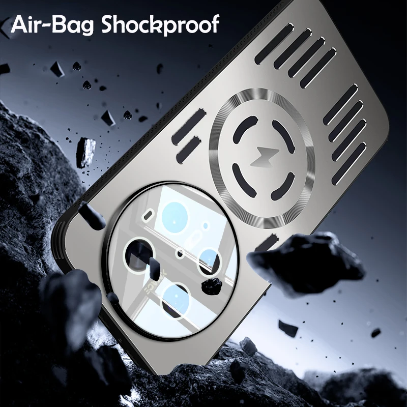 حافظة فاخرة لهاتف هواوي ميت 70 60 50 40 Pro حافظة معدنية صلبة تبديد الحرارة مغناطيسية شحن لاسلكي غطاء خلفي واقي