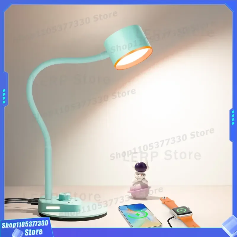 Modern LED Desk Lamp with USB Charging Port Intelligent Auto Dimming Flexible Gooseneck Task Light Black Cover for Office