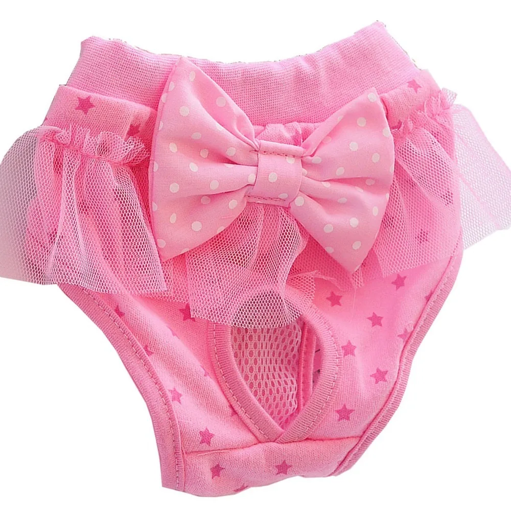 Pink Tone Pet Sanitary Pant Lace Trim Bow Decor Dog Period Underwear Multi Sizes Elastic Waist Dog Physiological Pant