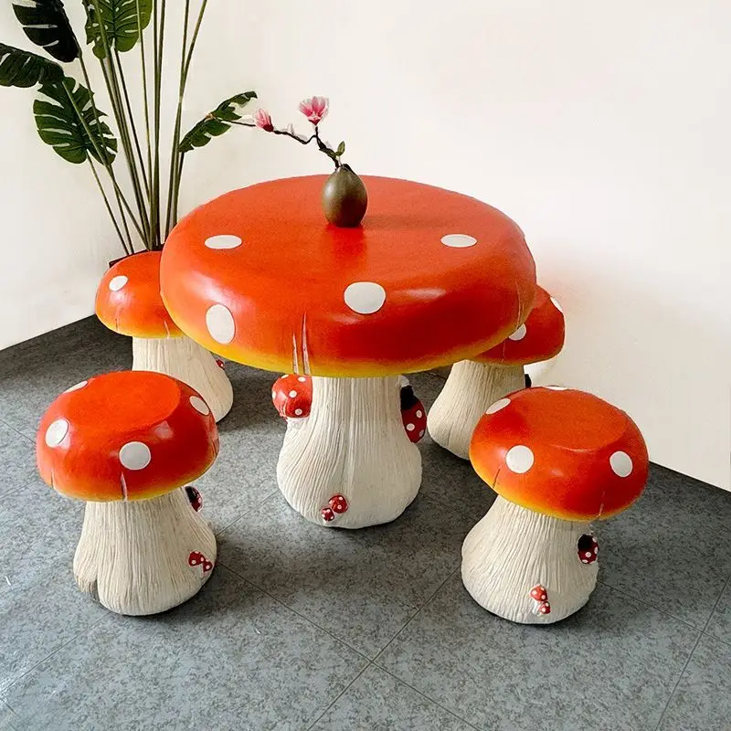 Outdoor mushroom tables and chairs courtyard open-air balcony casual round small round table cartoon table stool