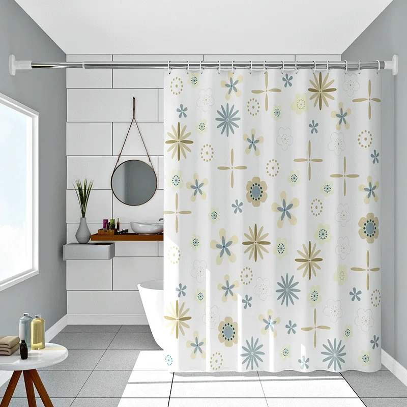 

Bathroom Shower Curtain with Hooks Waterproof and Mildew Proof Durable Bathroom Screens PEVA Self-crop Fabric Shower Curtain Set