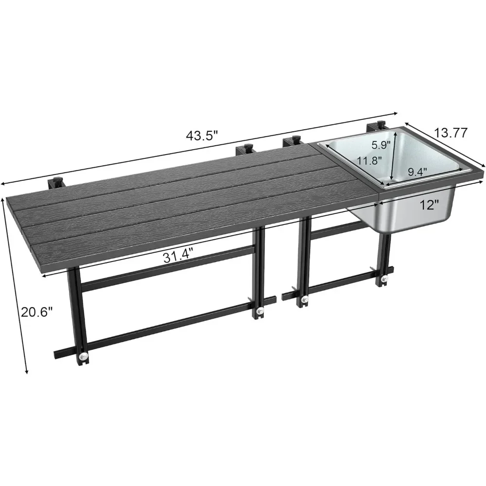 Balcony Table Outdoor Patio Bar Table with Durable Composite Tabletop Aluminum Alloy Frame Hanging Folding Adjustable