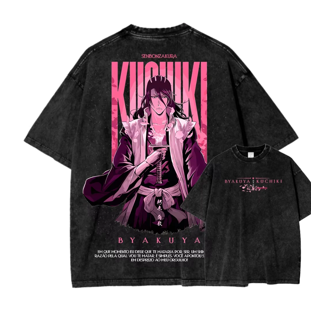 Bleach Anime Lover Washed New Model T-shirt Oversized Unisex Couples Streetwear Trendy personality Clothes Vintage Loose Classic