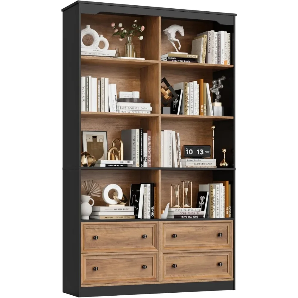 

71" Tall Bookcase with 4 Drawers, 6-Tier Double Wide Bookshelf and Bookcase with Storage, Tall Bookshelf Standing Book Cabinet